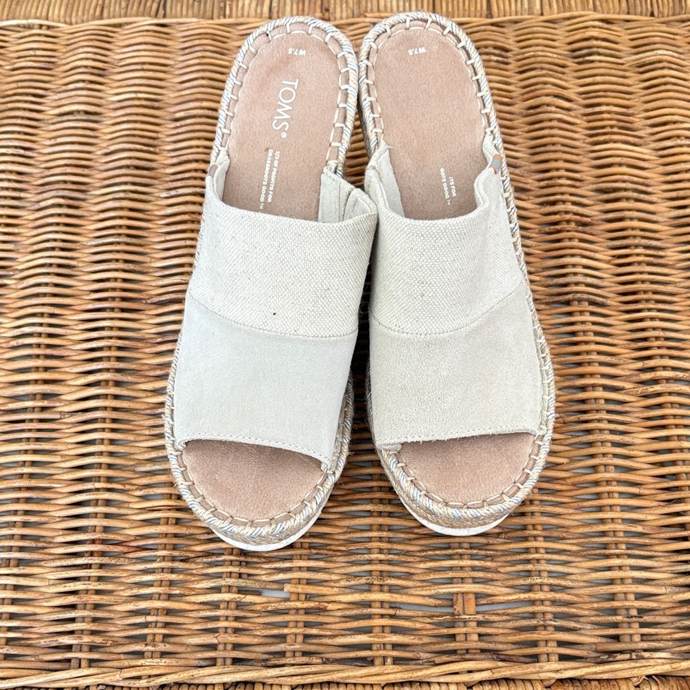 TOMS Beige Canvas Espadrille Slide Sandals